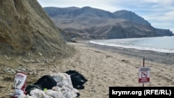 Відпрацьовані матеріали після очищення пляжу Меганом від мазуту