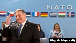 BELGIUM -- U.S. Secretary of State Mike Pompeo waits for the start of the North Atlantic Council at NATO headquarters in Brussels, April 27, 2018