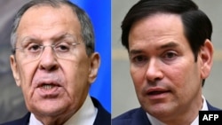 Ministrul rus de Externe, Serghei Lavrov (stânga), și secretarul de stat al SUA, Marco Rubio, se întâlnesc în Arabia Saudită pe 18 februarie (Combo RFE/RL).