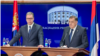Aleksandar Vučić, predsjednik Srbije, i Milorad Dodik, predsjednik bh. entiteta Republika Srpska, tokom pres konferencije u Banjaluci, 14. februar 2025.