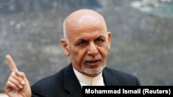 Afghan President Ashraf Ghani speaks during a news conference in Kabul on July 15.