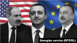 Никол Пашинян, Ираклий Гарибашвили, Ильхам Алиев (коллаж)