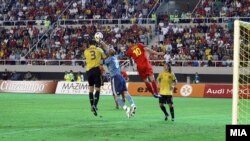 Момент од натпреварот меѓу Македoнија и Шпанија 