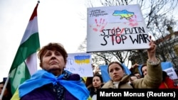 Орусиянын Украинага кол салганын айыптаган акция, Будапешт, 26-февраль 2022-жыл.