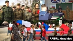 Colaj de imagini - militarizarea copiilor ucraineni pe teritorii din Ucraina ocupate de Rusia. 