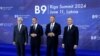Petr Pavel cseh, Edgars Rinkēvičs lett, Klaus Johannis román és Andrzej Duda lengyel elnök a B9 országok rigai találkozóján 2024. június 11-én