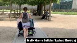 Duplababakocsiban tologatja ikreit egy párizsi anya június 19-én, szombat délután a Luxembourg-kertben.