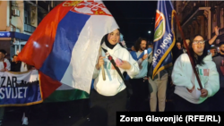 Students from Serbia's mostly Muslim Sandzak region protest in Belgrade as part of a march to Novi Sad on October 28.