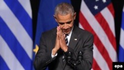 Президент США Барак Обама під час виступув Афінах. 16 листопада 2016 року