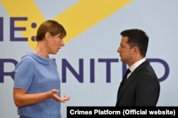 Президентка Естонії Керсті Кальюлайд і президент України Володимир Зеленський на відкритті «Кримської платформи», 23 серпня 2021 року