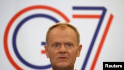 Председателя на Европейския съвет Доналд Туск по време на срещата на Г-7 във френския град Биариц 