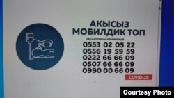 Жапалак айылындагы ыктыярчылар түзгөн көчмө бригада тууралуу маалымат тактасы. Ош шаары. Июль, 2020-жыл. Иллюстрациялык сүрөт.