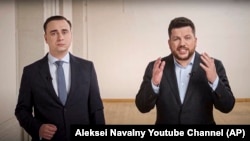 Leonyid Volkov és Ivan Zsdanov egy, 2021. április 18-án közzétett videofelvételen
