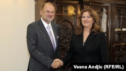 Jelko Kacin i potpredsednica Vlade Srbije za evropske integracije Suzana Grubješić, Beograd, avgust 2012