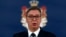 SERBIA -- Serbian President Aleksandar Vucic speaks during a press conference in Belgrade, July 20, 2019