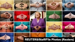 Angela Merkel i njena uobičajena gestikulacija u javnim istupima