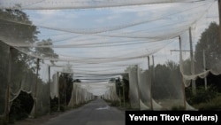 Закрита антидронною сіткою вулиця у Костянтинівці, що на Донеччині. Вранці 3 вересня росіяни обстріляли місто зі ствольної артилерії. Загинуло 9 людей. 