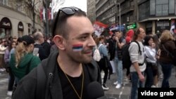 Aleksandar na protestu u Beogradu, 15. marta 2025.