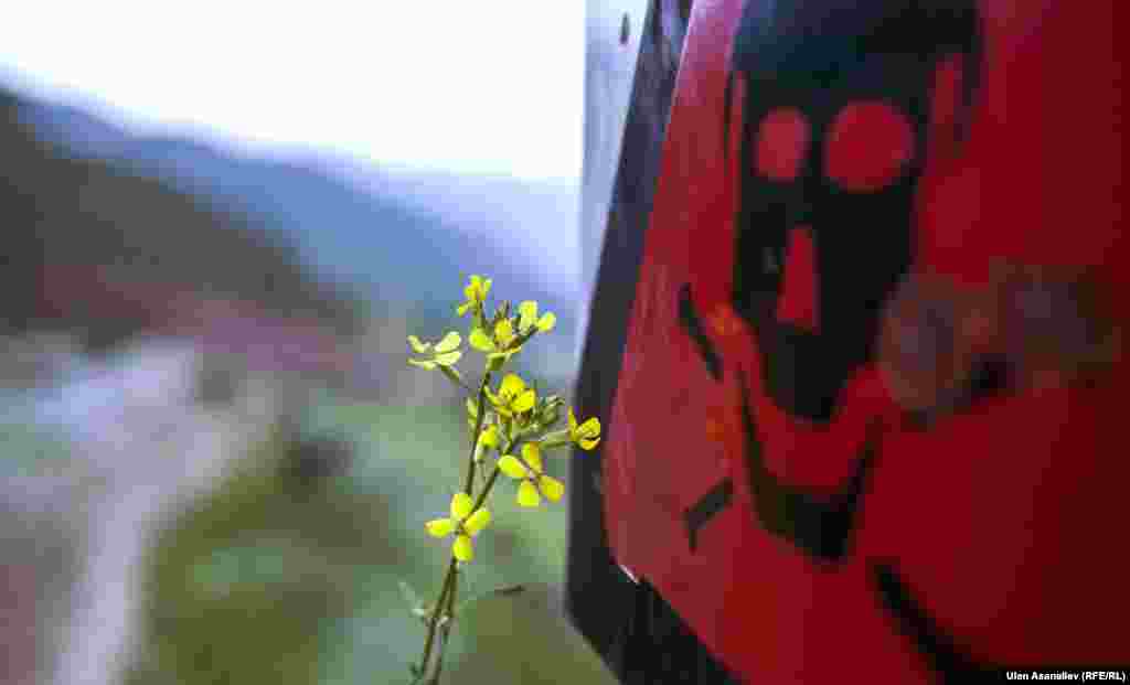 Указатель недалеко от хвостохранилища.