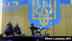 Українські військові під час репетиції параду в Києві, 22 серпня 2021 року