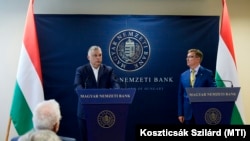 Orbán Viktor miniszterelnök és Matolcsy György jegybankelnök tart beszédet 2021. július 6-án