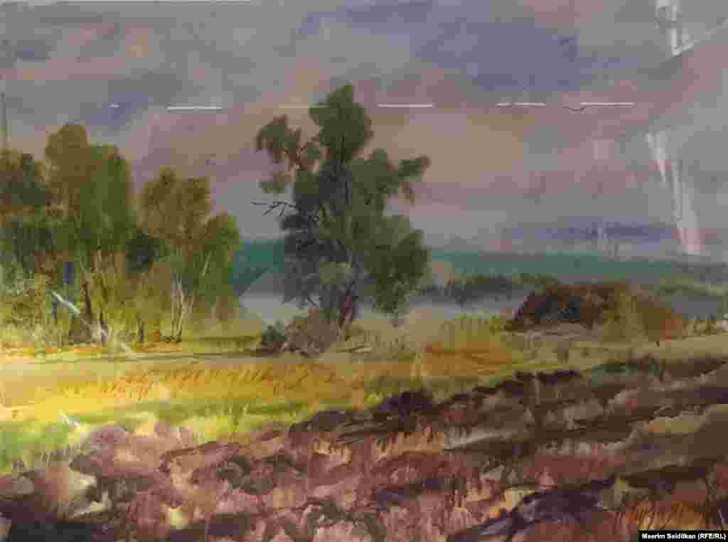 А.Ш. Кудаяровдун "Чак түш" аттуу эмгеги, "Ермолаево боюнча" сериясынан, кагаз, акварель, 2014