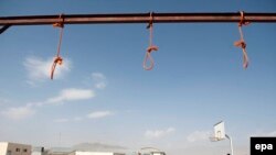FILE: Nooses hang at the site of execution in Pul-e Charkhi prison, on the outskirts of Kabul in 2014
