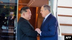 North Korean leader Kim Jong Un meeting with Russian Foreign Minister Sergei Lavrov in Wonsan, North Korea, July 12, 2025