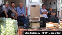 Жашылча-жемиш саткан кыргызстандыктар. Иллюстрация.