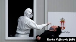 Uzimanje brisa za testiranje na prisutnost korona virusa pri Institutu za virusologiju, vakcine i serume Torlak u Beogradu (24. decembar 2020.)