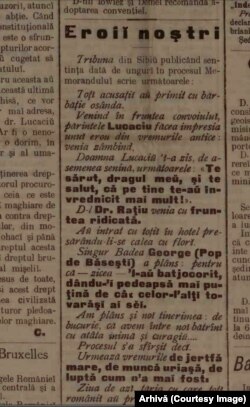 Condamnările procesului Memorandiștilor, în ziarul sibian Tribuna.