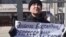 Kazakhstan - An activist Max Bokayev is protesting in front of the Atyrau police department. Atyrau, 13 March, 2021 