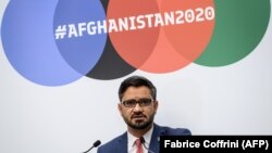 Ооган президентинин улуттук коопсуздук боюнча кеңешчиси Хамдулла Мохиб БУУ уюштурган демөөрчүлөр жыйынында. Женева, Швейцария. 2020-жылдын 24-ноябры. 