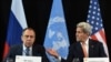 U.S. Secretary of States John Kerry (right) gestures beside of Russian Foreign Minister Sergei Lavrov during a news conference after the International Syria Support Group (ISSG) meeting in Munich on February 12.