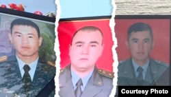 Чек ара чырында каза болгон Нурсултан Манасбек уулу, Бекзодбек Юлдашев жана Эсентур Кубанычбеков. 