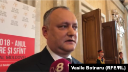 Igor Dodon vorbind presei după lansarea anului Ștefan cel Mare, 2 februarie 2018