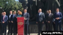 Прес конференција на премиерот Зоран Заев и министрите во Владата по повод една година Влада