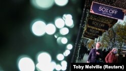 Járókelők sétálnak a londoni Oxford Streeten a karácsonyi díszbe öltözött kirakatok előtt. 2020. december 2.