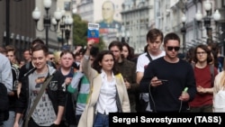 Участники акции в поддержку незарегистрированных независимых кандидатов в Мосгордуму. Москва, 3 августа 2019 года.