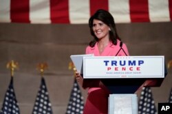 Fosta ambssadoare americană la ONU, Nikki Haley, vorbind la Convenția Națională Republicană, Washington, 24 august 2020.
