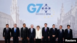 Belgium -- Leaders pose for a family photo at the G7 summit in Brussels, June 5, 2014
