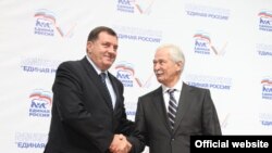 Predsjednik SNSD-a Milorad Dodik i Boris Gryzlov, predsjednik Vrhovnog savjeta Ujedinjene Rusije nakon potpisivanja sporazuma o stranačkoj saradnji, septembar 2011.