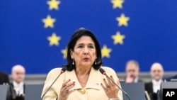 Predsednica Gruzije Salome Zurabišvili obraća se Evropskom parlamentu, 18. decembar 2024.