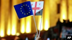 Флаги ЕС и Грузии на акции у здания грузинского парламента