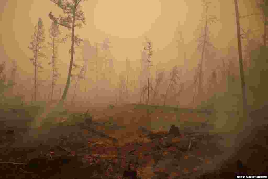Dim iznad požarom uništenog dela šume u regiji Jakutije, u blizini sela Magaras