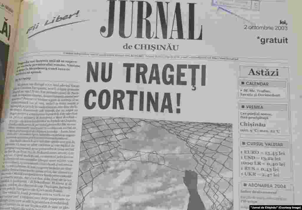 &quot;Jurnal de Chişinău&quot;, 2 octombrie 2003, anunţul că România va introduce vize pentru cetăţenii Republicii Moldova