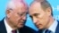 Russian President Vladimir Putin (right) listens to former Soviet President Mikhail Gorbachev during a news conference in Schleswig in northern Germany in December 2004 following a German-Russian summit.