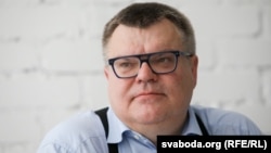 Viktar Babaryka speaks at a press conference in Minsk on June 11.