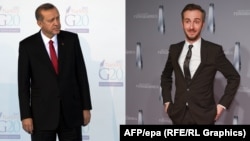 Режеп Тайып Эрдоган (солдо) менен германиялык сатирик Жон Бомерманн 