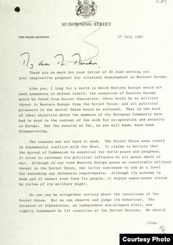 Prima pagină a scrisorii din 17 iunie 1981 (Foto: Margaret Thatcher Foundation)